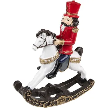 Vánoční ozdoba Dekorace - Louskáček v červeném na houpacím koníkovi