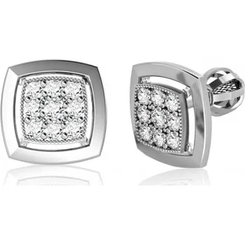 Náušnice Couple, Nepřehlédnutelné peckové náušnice Kostka, bílé zlato se zirkony, 585-66-3-0347.1B00.0.00.001.05