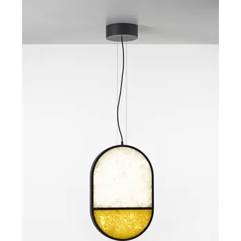 Brokis Designové závěsné svítidlo Geometric Oval Full Bottom PC1143 Barva spodní části skla: zelené jablko - triplex opál BROKISGLASS (CGGB2803), Povrchová úprava skla: lesklý povrch (lícová strana) (CGSU2736), Barva horní části skla: červená - triplex op