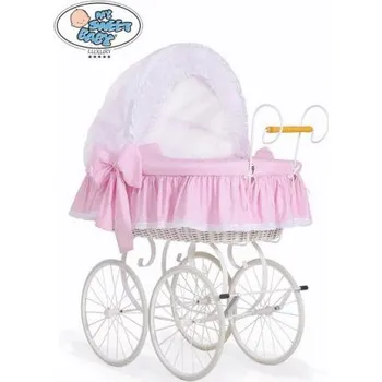 Kolébka pro miminko My sweet baby Bílý retro koš s bílým podvozkem - DOMÁCÍ LUXUSNÍ KOČÁREK > varianta 72100-917 (tečky na růžovém) 2025