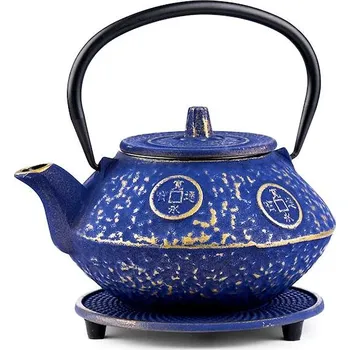 Konvice na čaj Čajová zahrada - Japonská litinová konvice Sakai modrá 800 ml s podložkou
