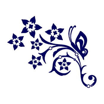 Samolepící dekorace SAMOLEPKA Květina dekor 047 levá s motýlem (23 - tmavě modrá) NA AUTO, NÁLEPKA, FÓLIE, POLEP, TUNING, VLASTNÍ TEXT, TISK, AUTOSAMOLEPKY.cz, POLEPY, OBRÁZEK, LOGO, SAMOLEPKY