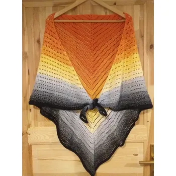 Háčkovaný šátek oranžová-žlutá-černá