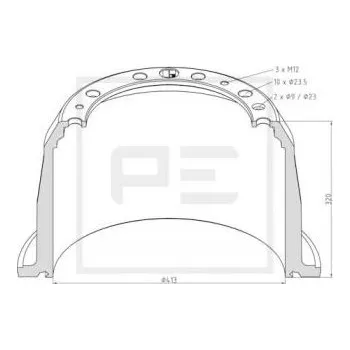 Brzdový buben Brzdový buben zadní 413x266x320/295/335/23,5x10 Scania 4767