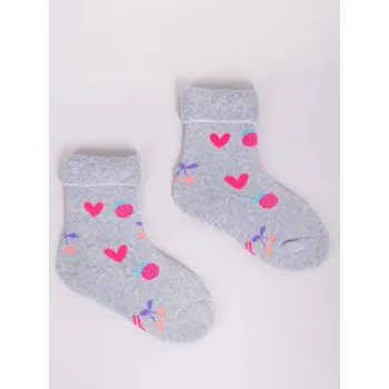 Ponožky YO SKF0003G TEPLÉ froté termo šedé se srdíčky a jahůdkami velikosti ponožek: 20-22 ( EUR vel. 31-34)