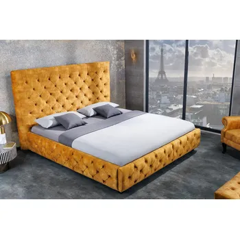 Postel Moderní chesterfield manželská postel Kreon ve žlutém provedení ze sametu 180x200cm