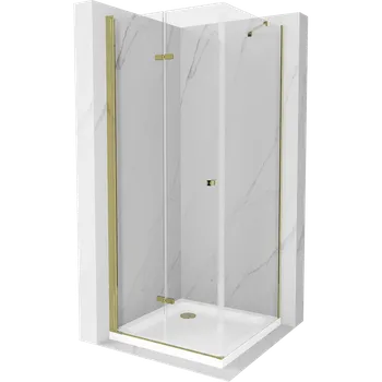 Mexen Lima skládací sprchový kout 90 x 90 cm, transparentní, zlatý + vanička Flat - 856-090-090-50-00-4010 Sprchové kouty s vaničkou
