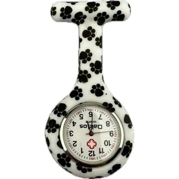 Módní doplněk Silikonové připínací kapesní hodinky nejen pro zdravotní sestru - Bílé s pacičkami