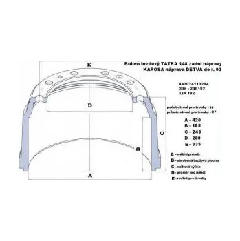 Brzdový buben Brzdový buben 420x188x243x280x335 Tatra 148 zadní náprava, Karosa 3506