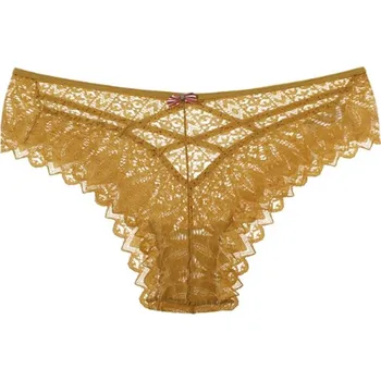 Kalhotky Designové a velmi sexy krajkové kalhotky ve střihu "G-string" Barva: Žlutá, Velikost: L
