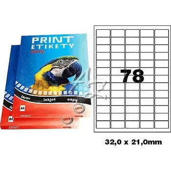 Samolepící etiketa samolepicí etikety 32,0x21,0mm/100archů, Bílé, 78etiket/arch, Emy