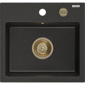 Granitový dřez Mexen Milo žulový dřez 1-komorový 435 x 410 mm, černý/zlatý metalik, zlatý sifon - 6505441000-75-G Granitové dřezy