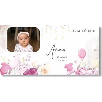 Personal Banner na křtiny s fotkou - Žirafa Rozměr banner: 130 x 260 cm