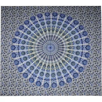 Přehoz na lůžko nezepošitý BOB Batik indický přehoz na postel Peacock modrý khaki 230 x 210 cm bavlna. King size. Dvoulůžko.