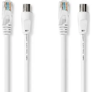 Elektrická zásuvka NEDIS Přemluvit & Cat6 Combi Cable | IEC (Koax) Zástrčka / RJ45 Zástrčka | IEC (Koax) Zásuvka / RJ45 Zástrčka | Poniklované | RG58 | 75 Ohm | Dvojité Stínění | 3.00 m | Kulatý | PVC | Bílá | Box