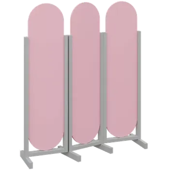 Paraván ATMOSFERE ROUND 316, dřevěný 3-dílný paraván, mobilní, výška 1600 mm, rám šedá, výplň pastelově růžová