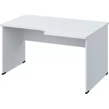 Psací stůl LR 28 - 146 stůl kancelářský, rohový, pravý, dřevěná podnož, deska 25 mm, široký 1400 mm, bílá