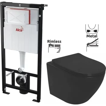 WC sada Předstěnový instalační systém bez tlačítka + WC REA CARLO MINI RIMLESS ČIERNY MAT + SEDADLO AM101/1120 X MM1