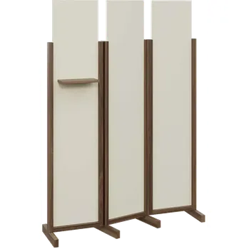 Paraván ATMOSFERE LINE 319, dřevěný 3-dílný paraván, mobilní, výška 1900 mm, rám ořech královský, výplň smetanová, polička