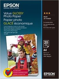 Epson Value Glossy Photo Paper, foto papír, lesklý, bílý, A4, 183 g/m2, 20 ks, C13S400035, inkoustový