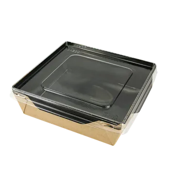 Jednorázové nádobí EcoPack Papírový box / miska EKO na salát 150x150x50 mm hnědo-černý s transp. víčkem bal/50 ks