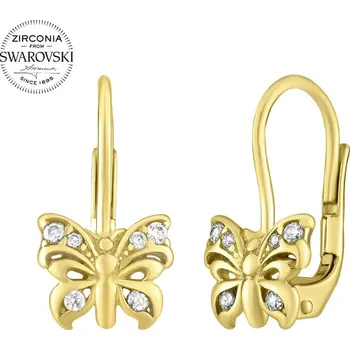 Šperk SILVEGO zlaté náušnice motýlci se Swarovski® Zirconia