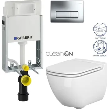 WC sada GEBERIT KOMBIFIXBasic vč. chromového tlačítka DELTA 51 + WC CERSANIT CLEANON CASPIA + SEDÁTKO 110.100.00.1 51CR CP1