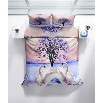 Povlečení 3D Povlečení polycotton Labutě TiaHome 1x Polštář 90x70cm, 1x Přikrývka 140x200cm