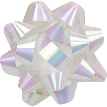 Stuha Rozeta dárková GIFT BOW iris bílá střední 8cm (Rozeta dárková, metalická bílá, střední 8cm, samolepící)