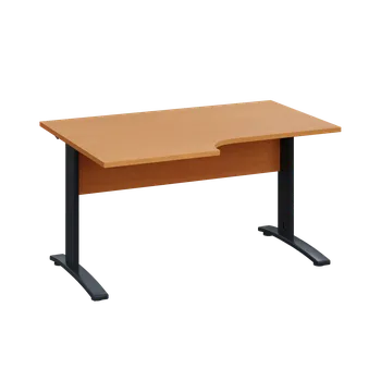 Psací stůl LKR 28 - 146 stůl kancelářský, rohový, levý, kovová podnož černá, deska 25 mm, široký 1400 mm, buk Royal