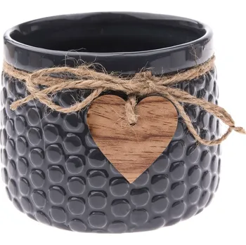 Biokrb Keramický obal na květináč Wood heart tmavě modrá, 8,8 x 11 cm