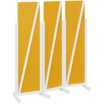Paraván ATMOSFERE LINE 216, dřevěný 3-dílný paraván, mobilní, výška 1600 mm, rám bílá, výplň žlutá odio