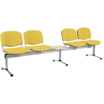 CL - 25 + D, čalouněná lavice do čekárny, 4-sedák, stolek, koženka AN - 036 žlutá, kostra chrom