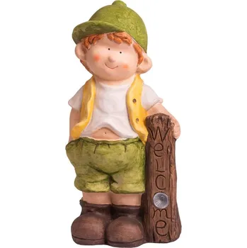 Vánoční dekorace MagicHome Dekorácia MagicHome, Chlapček s tabuľou, keramika, LED, solar, 24x18x49 cm