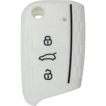 COVERKEYS Obal na klíč, kryt klíče Seat Leon III (2012 - 2020) silikonový, bílý s černým proužkem