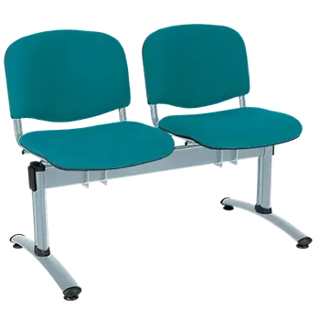 CL - 22, čalouněná lavice do čekárny, 2-sedák, koženka AN - 078 tyrkysová, kostra stříbrná