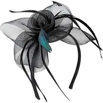 Karnevalový doplněk Fascinátor - černý - s peřím