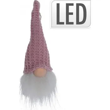 Vánoční dekorace Závěsný vánoční skřítek s LED diodami - růžový 19 cm