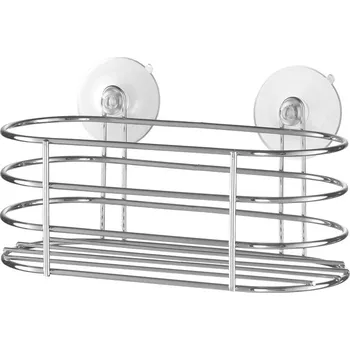 Držák na kartáček BISK Erga Niagara, košík na koupelnové doplňky na přísavky 26,5x10x11 cm, chromová, ERG-04119