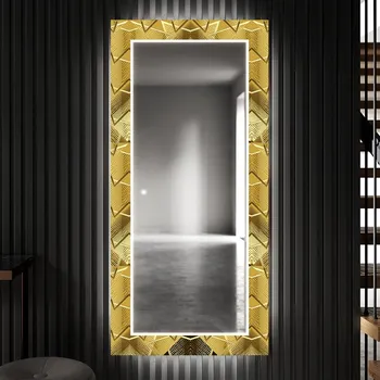 Zrcadlo Dekorativní zrcadlo s LED osvětlením do předsíně - Gold Triangles