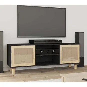 Televizní stolek vidaXL TV stolek 105x30x40 cm masivní borovice a přírodní ratan [345616] Barva: Černá