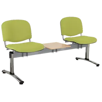 CL - 23 + D, čalouněná lavice do čekárny, 2-sedák, stolek, koženka AN - 079 citrónově zelená, kostra chrom