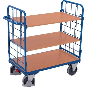 Plošinový vozík Nízký etážový vozík VARIOfit s dvěma čelními stěnami, tři police, 1000 x 600 mm, nosnost 500 kg