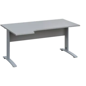 Psací stůl LKR 28 - 164 stůl kancelářský, rohový, levý, kovová podnož stříbrná, deska 25 mm, široký 1600 mm, šedá