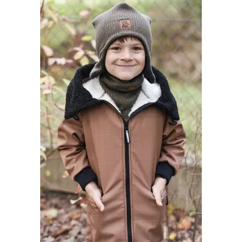 Kojenecká bunda hnědý softshellový kabátek s hebkým chloupkem