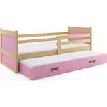 BMS GROUP Dětská postel Rico - 2 osoby, 80x190 s výsuvnou přistýlkou s matrací – Borovice, Růžová