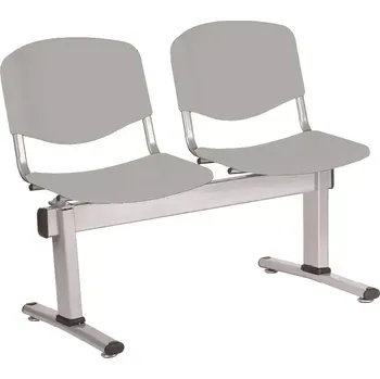 VINCENZA - 2, plastová lavice do čekárny, 2-sedák, šedá, kostra stříbrná
