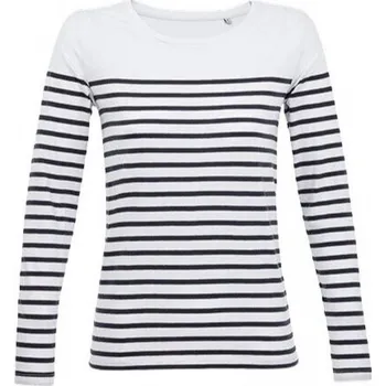 Dámské tričko Sol's Dámské pruhované tričko Matelot s dlouhými rukávy certifikace Vegan Barva: bílá - modrá námořní, Velikost: XXL L03100