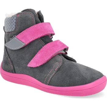 Dívčí zimní obuv Barefoot dětské zimní boty Beda - Isabel šedorůžové Velikost: 31