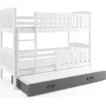 BMS GROUP Dětská patrová postel Kubus - 3 osoby, 80x190 s výsuvnou přistýlkou a matrací – Bílá, Grafit